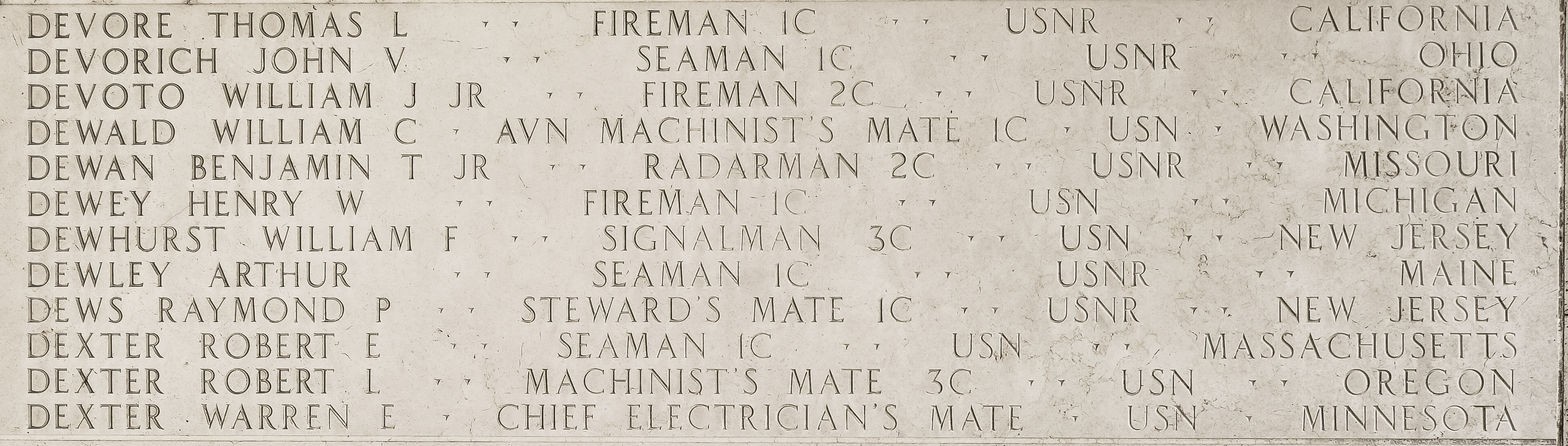 Henry W. Dewey, Fireman First Class